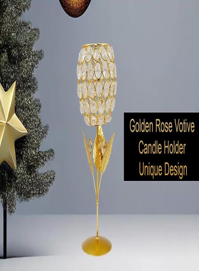 obbi Beautiful Crystals Rose Gold Polish Candle Holder for Decoration Set of Two 9 inches (Big Size), Metal - Image 4